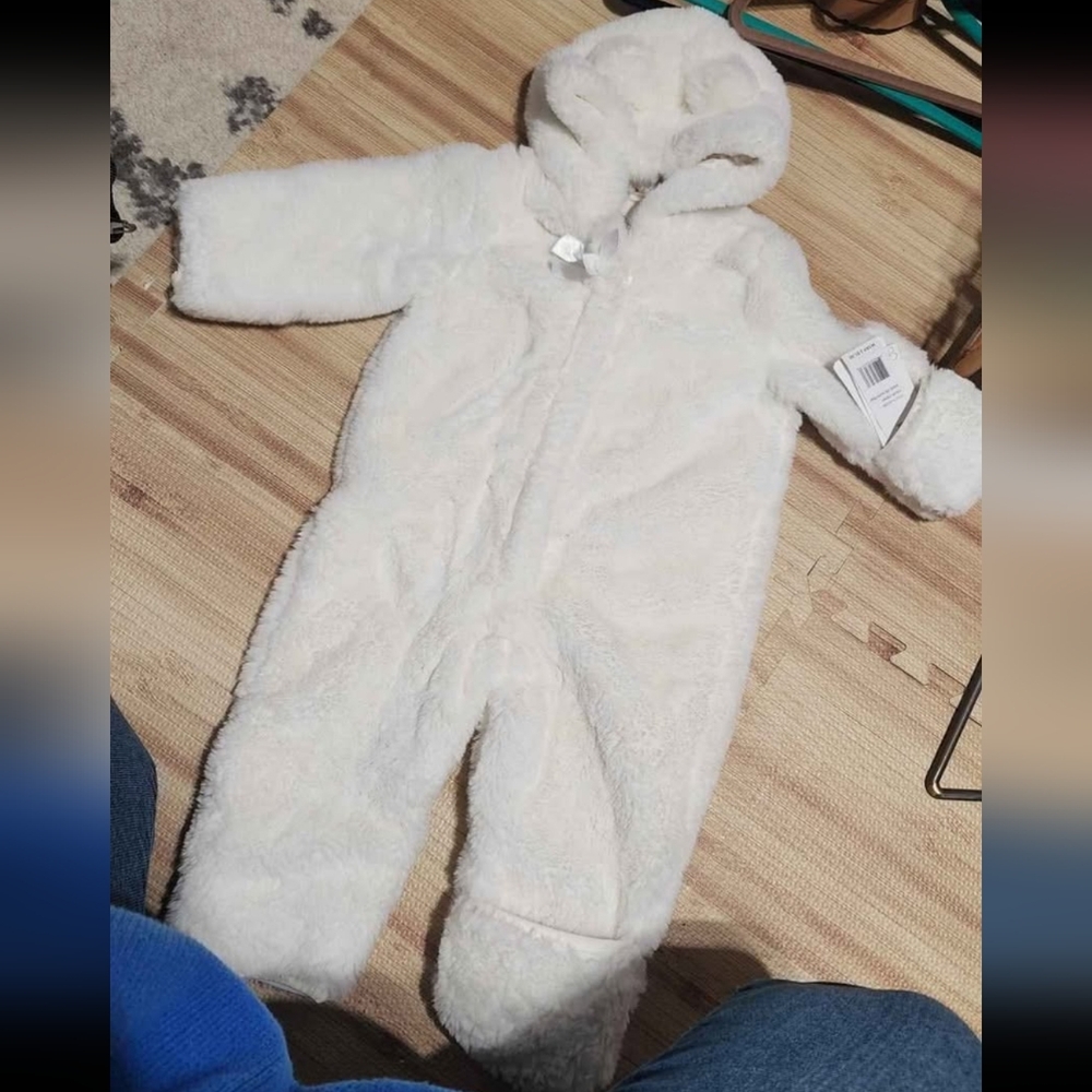 Cozy White Hooded Baby Onesie